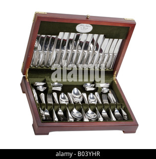 Silver cutlery in a canteen box Stock Photo