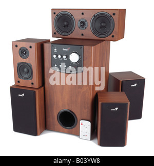 Set of six loudspeakers Home cinema sound Stock Photo