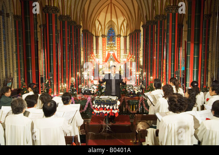 Christmas Eve Mass at Xishuku Catholic Cathedral Beijing Stock Photo