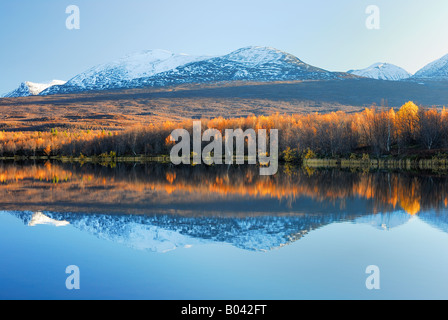 Mountains of the Abisko Fjaell reflection in a Lake, Abisko NP, Norrbotten, Lapland, sweden, september Stock Photo