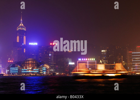 night silhoutte from Hongkong Island with cruising ship, Hongkong China Stock Photo