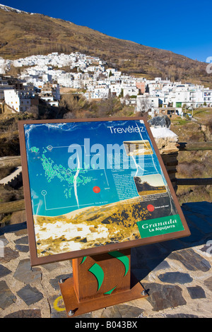 Sign across from the Town of Trevelez, in the shadow of Mount Mulhacen (Spain's highest peak - 3482 metres/11420 feet) Stock Photo