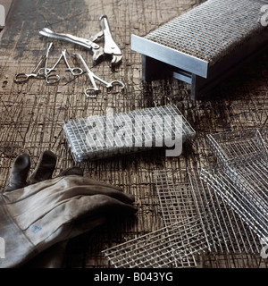 Still Life of Work Gloves and Tools Stock Photo