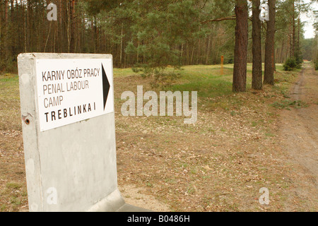Treblinka Poland direction sign to the Nazi German penal forced labour camp in the pine forest 10,000 inmates died Stock Photo