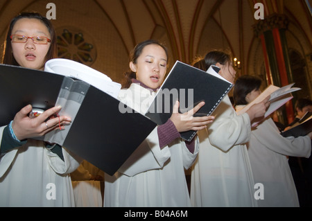 Christmas Eve Mass at Xishuku Catholic Cathedral Beijing Stock Photo