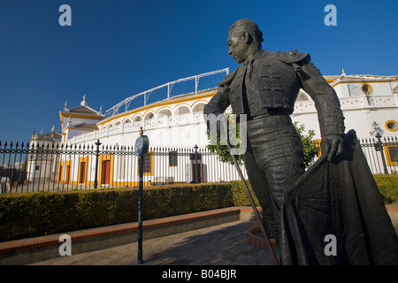 Statue of Matador Curro Romero outside the Plaza de Toros de la Maestranza (also La Real Maestranza - Bullring) Stock Photo