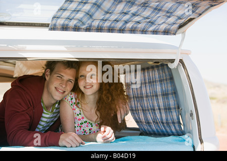 A couple in a camper van Stock Photo