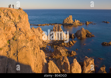 Rocky volcanic coastline of at Cabo de Gata, Parque Natural de Cabo de Gata, Costa de Almeria, Province of Almeria Stock Photo