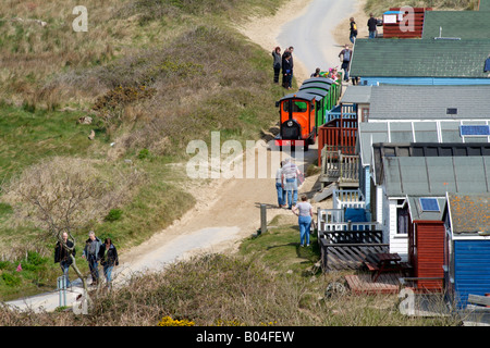 Mudeford Sandbank Wooden Beach Houses Dorset England UK Land Train Service Stock Photo