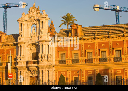 Palacio de San Telmo (San Telmo's Palace) at sunset, City of Sevilla (Seville), Province of Sevilla, Andalusia (Andalucia). Stock Photo