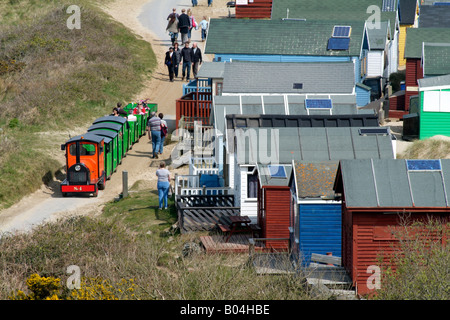 Mudeford Sandbank Wooden Beach Houses Dorset England UK Land Train Service Stock Photo