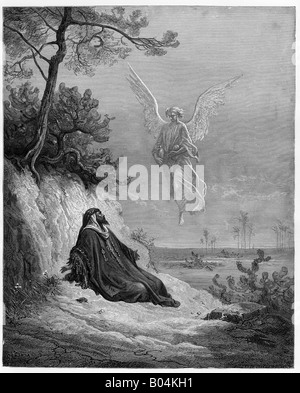 Elijah Nourished by an Angel. Engraving after Gustave Dore Stock Photo