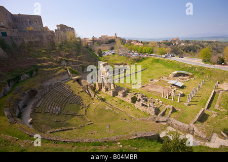 Ruins of an ancient Roman Theatre (Teatro Romano) dating back to the first century BC in the City of Volterra Stock Photo