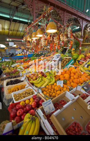 Fruit and vegetable market stall at the Mercato Centrale (Central Markets) in the City of Florence, a UNESCO World Heritage Site Stock Photo