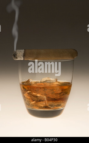 Whiskey and Cigar Stock Photo