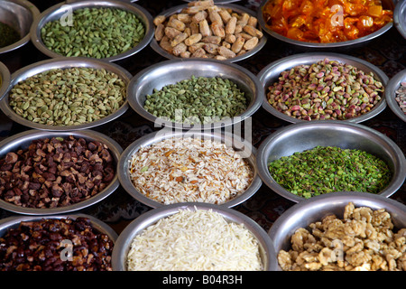 Nuts and dried fruits on market stall, Jodhpur, Rajasthan, India Stock Photo