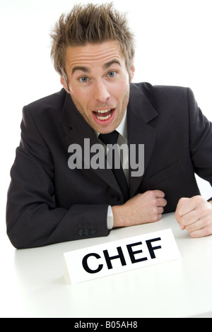 chief at desktop, furious Stock Photo