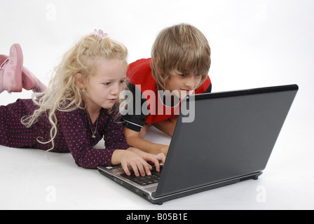 children using laptop Stock Photo