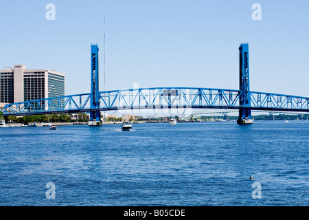 Blue Main Street Bridge over the St. John's River near downtown Jacksonville, Florida Stock Photo