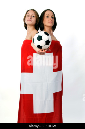 Swiss-ladies with football, Switzerland Stock Photo