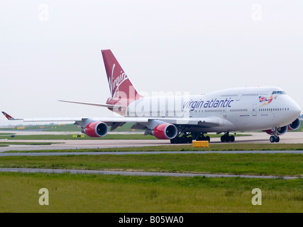 Virgin Atlantic Boeing 747-443 Taxiing Out for Take-off at Manchester Ringway Airport Greater Manchester England United Kingdom Stock Photo