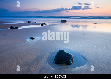 Twilight on the sandy beach at Sandymouth North Cornwall Stock Photo