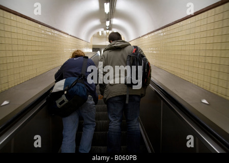 Escalator in the metro, Paris France. Stock Photo