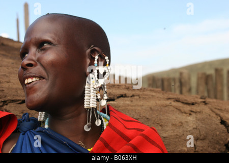 Africa Tanzania Lake Eyasi Maasai Woman in traditional clothes and ornaments an ethnic group of semi nomadic people Stock Photo