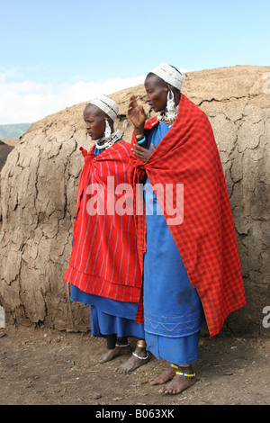 Africa Tanzania Lake Eyasi two Maasai Women in traditional clothes and ornaments an ethnic group of semi nomadic people Stock Photo