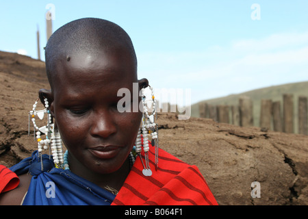 Africa Tanzania Lake Eyasi Maasai Woman in traditional clothes and ornaments an ethnic group of semi nomadic people Stock Photo