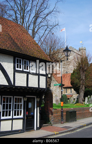 Old House at Home Inn and St.Faith's Church, South Street, Havant, Hampshire, England, United Kingdom Stock Photo