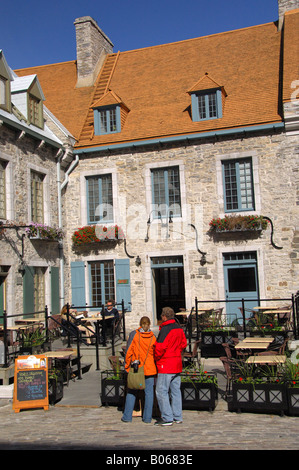 Canada, Quebec, Quebec City. Old Quebec, 18th-century Place Royale, cafe. Stock Photo