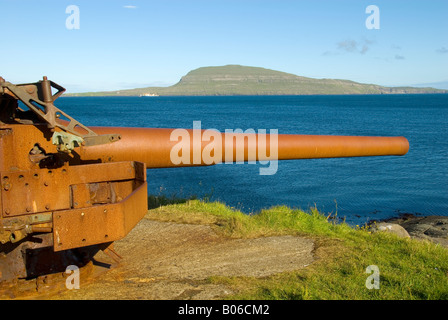 World War 2 gun emplacement at Torshavn, Faroe Islands. The island of ...