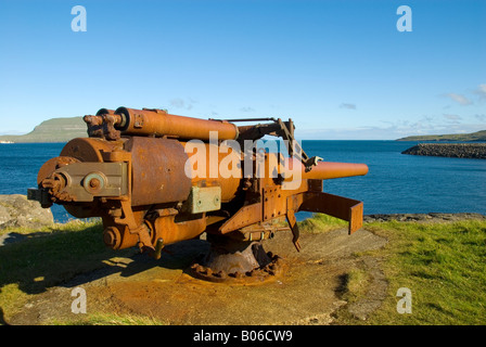 World War 2 gun emplacement at Torshavn, Faroe Islands. The island of ...