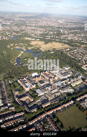 Aerial view north east of Hollow Pond Boating Lake Whipps Cross Hospital London South Bank University suburban housing Snaresbro Stock Photo