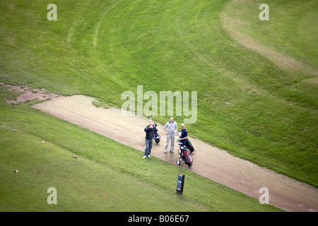 Aerial view of golfers on golf course Sheffield South Yorkshire Stock Photo