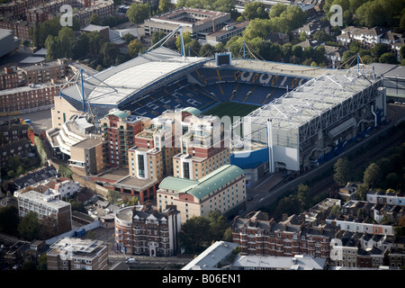 Aerial view north west of Stamford Bridge Chelsea Football Club The London Oratory School flats Fulham Broadway London SW6 Engla Stock Photo