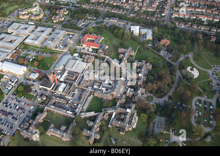 Aerial view north east of King George s Hospital suburban houses Barley Lane playing fields Little Heath Ilford London IG3 UK Stock Photo