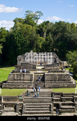 Belize, Caracol ruins, Plaza A, Structure A6 - Temple of the Wooden Lintel, one of the oldest buildings in Caracol Stock Photo