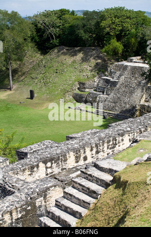 Belize, Caracol ruins, Plaza A, Structure A6 - Temple of the Wooden Lintel, one of the oldest buildings in Caracol Stock Photo