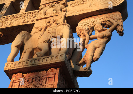 Torana of Big stupa, UNESCO World Heritage site, Sanchi, Madhya Pradesh state, India Stock Photo