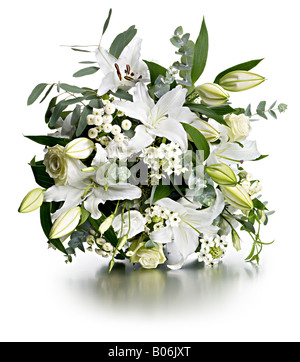 white lily bouquet green foliage Stock Photo