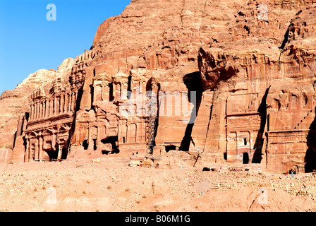 Nabatean Royal Tombs Palace , Corinthian & Silk or Rainbow Tombs , Facade Street , Petra Jordan , taken from the main Roman road Stock Photo