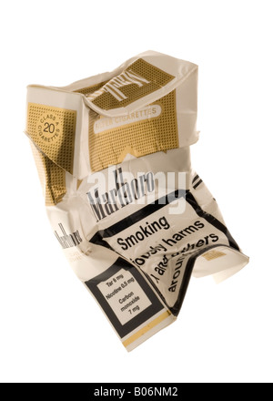 Crushed Packet of Marlboro Lights Cigarettes Stock Photo