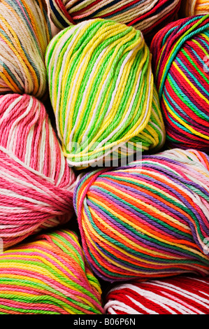 Balls of colorful yarn close up detail Stock Photo