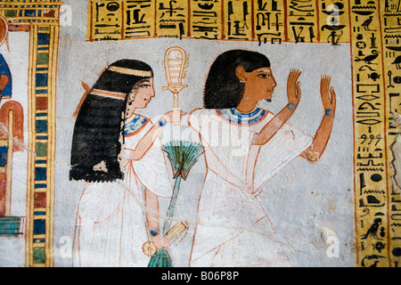 Painted wall scene from TT255 The Tomb of Roy, Royal Scribe, at Dra Abu el-Naga, West Bank Luxor Egypt Stock Photo
