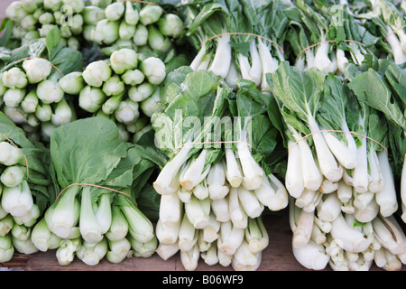 Green Vegetables At Market, Kota Kinabalu, Sabah, Malaysian Borneo Stock Photo