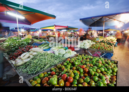 Vegetable Market At Night, Kota Kinabalu, Sabah, Malaysian Borneo Stock Photo