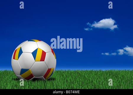 Romanian soccer ball laying on the grass Stock Photo