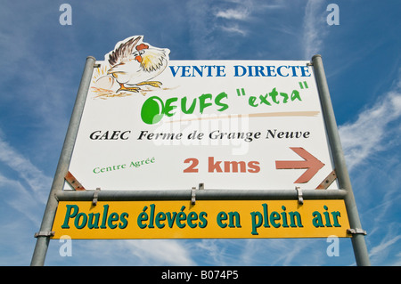 Free-range egg farm sign, France. Stock Photo